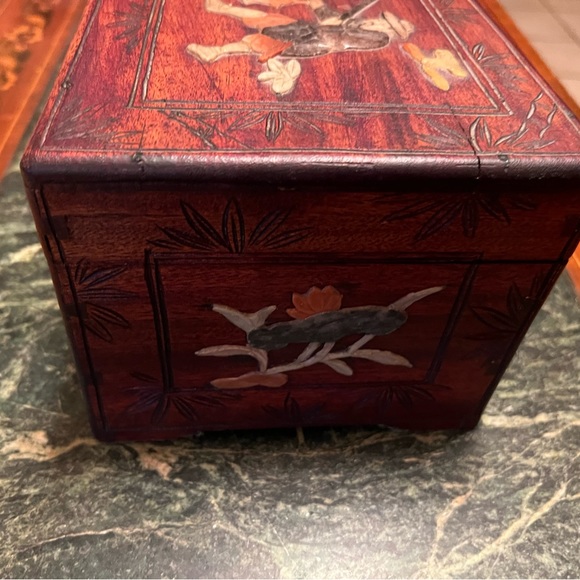 Hand Carved Asian Inspired Wooden Keepsake Chest - Picture 6 of 11